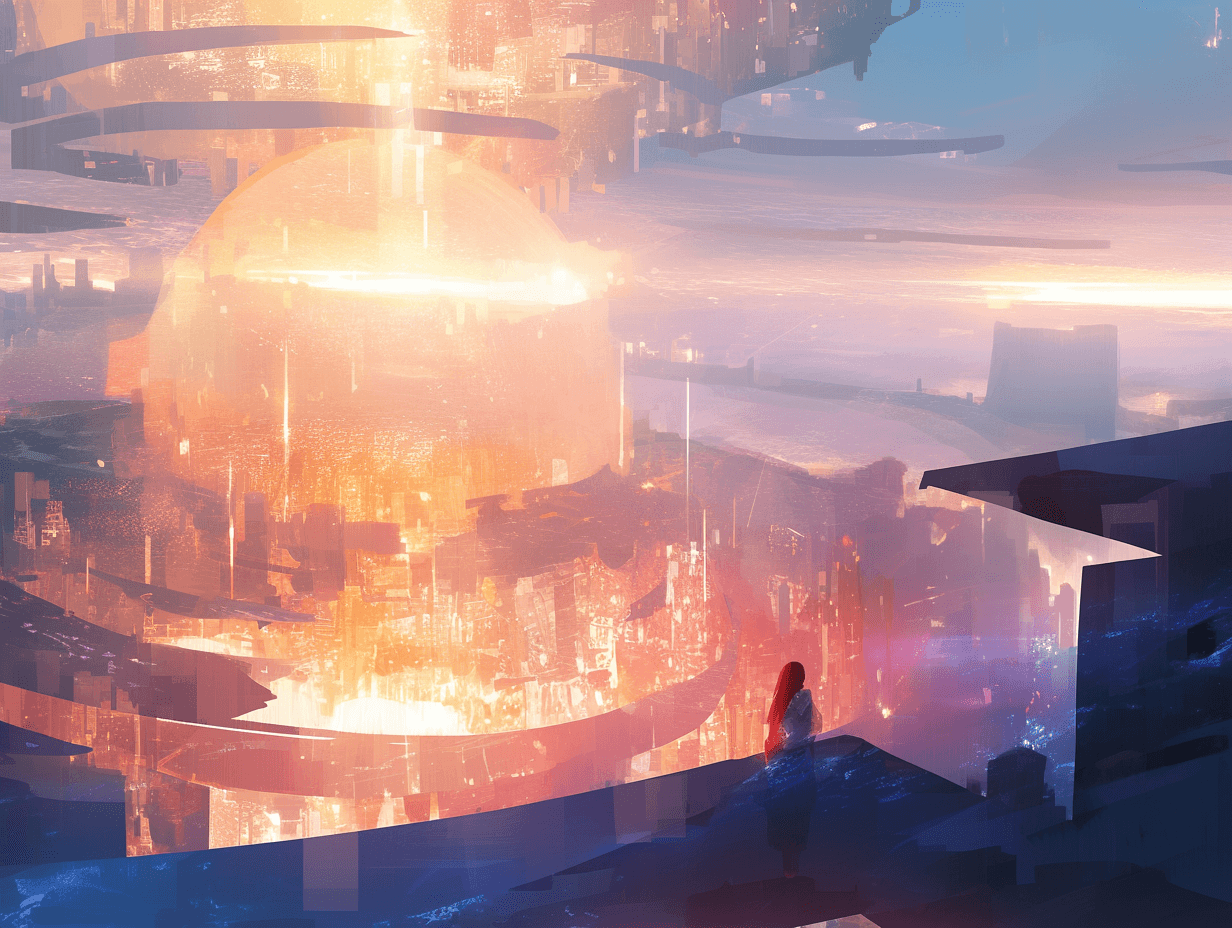 Futuristic cityscape with glowing structures